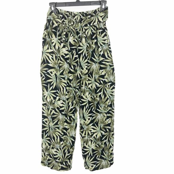 Volcom Womens Coco Pants XS Green Black Leaf Print Belt High Rise Pull On NWOT - Picture 4 of 14